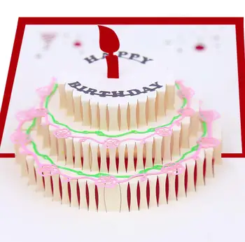 10 adet Doğum Günü pastası El Yapımı Kirigami Origami 3D Pop UP Tebrik Kartları Davetiye Kartpostal Doğum Günü Düğün Parti Hediye