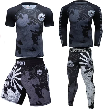 Hızlı Kuru Sıkıştırma spor takımları erkek Koşu Gömlek Pantolon Setleri MMA Boks Rashguard Spor Giyim Eğitim Spor Eşofman