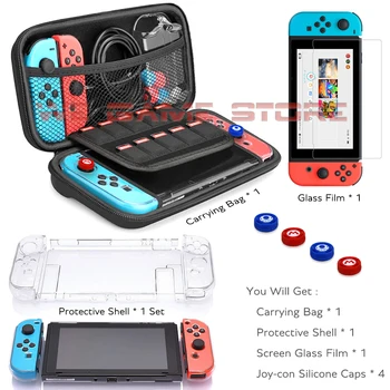 Oyun Aksesuarları Seti Nintendo Anahtarı İçin Taşıma Çantası İle / Ekran Koruyucu Film / Kristal Durumda Kabuk / Joycon Silikon Kapaklar