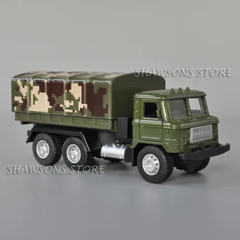 1: 43 Ölçekli Diecast Askeri Model Oyuncak Sovyet GAZ-66 düz yataklı kamyon Geri Çekin Araç Minyatür Çoğaltma w / ses ve ışık