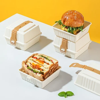 1 Adet 19CM Bento Gıda Kapları Pişirme Tatlı Kek Kase Ambalaj Burger Aperatif Kutuları Mikrodalga Ev Öğle Yemeği Kutusu Sızdırmaz