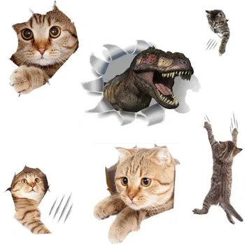 1 Adet 3D Sevimli Kedi Dinozor Duvar Sticker Mutfak Banyo Tuvalet Odası Dekor Hayvan Çıkartmaları Sanat Sticker Duvar Kağıdı Duvar 20 * 30cm