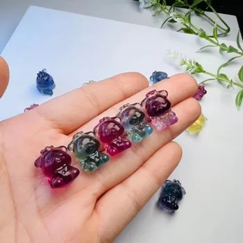 1 adet Mini Gökkuşağı Florit Taç Ayı Oymalar Heykeli Heykelcik Minyatür Kristaller Taş Şifa Reiki Ev Odası Dekor Hayvan