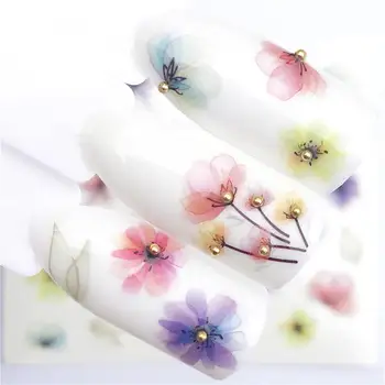 1 ADET Şeffaf Renk Çiçek Su Transferi Sticker Nail Art Çıkartmaları DIY Moda Sarar İpuçları Manikür Araçları