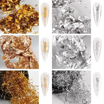 1 Kutu Glitter Alüminyum Gevreği Ayna Düzensiz Tırnak Folyoları Kağıt Altın Gümüş Tırnak Madeni Pul Krom Pigment Tırnak Sanat Süslemeleri