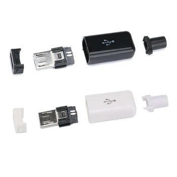 10/5 adet mikro USB 5PİN Kaynak Tipi Erkek Fiş Konnektörleri Şarj Cihazı 5P USB Kuyruk Şarj Soketi 4 in 1 Beyaz Siyah
