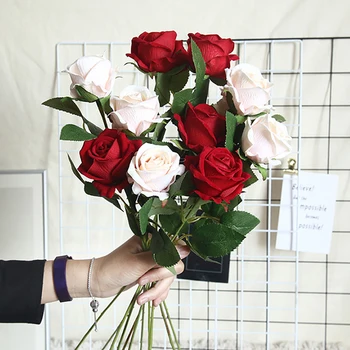 10 adet İpek Yapay Gül Çiçek Düğün Ev masa süsü Uzun Buket Düzenlemek Sahte Bitki sevgililer Günü Hediyeleri