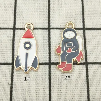 10 adet spaceman ve roket emaye charm takı aksesuarları küpe kolye bilezik kolye charms çinko alaşım