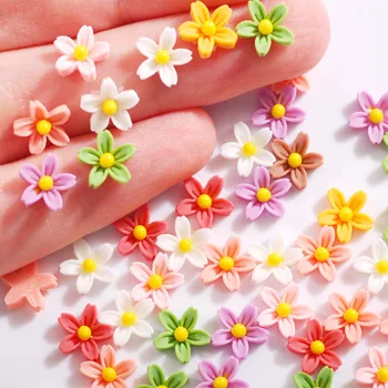 100 adet Renkli Akrilik Çiçek Tırnak Takılar, 5 Yaprakları Mix Renk Çiçeği Süsler, 3D Nail Art Dekorasyon Yaz DIY Kawaii Manikür