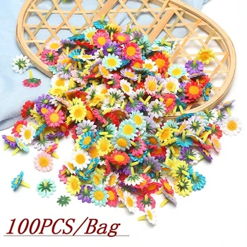 100 Adet / torba 4cm Mix İpek Ayçiçeği yapay çiçek Ev Partisi Dekorasyon Scrapbooking Aksesuarları Çelenk DIY Sahte Çiçekler