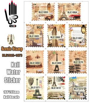 11 Sheets / Lot Tırnak BLE1863-1873 Doğal Eyfel Kulesi Damga Tam Kapak Nail Art Su Sticker Çıkartmaları (11 tasarımlar 1)