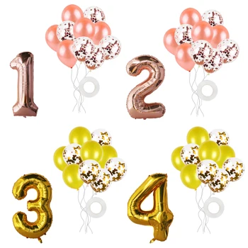 12 adet 32 inç gül altın numarası balonlar çocuklar mutlu doğum günü partisi süslemeleri konfeti balon numarası balon bebek duş balon