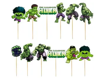 12 adet / grup Hulk Demir Adam Kek Topper Doğum Günü Bebek Hulk Tema Parti Kek Topper Kek Dekorasyon Bebek Duş Parti Malzemeleri