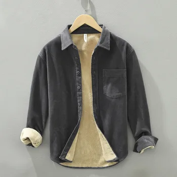 1352 Günlük Tüm Maç Erkek Gömlek Polar Kalınlaşmak Önlemek Demir Vintage Moda Kentsel Basit Yaka Gençlik Gevşek Kargo Sıcak Dış Giyim Tops