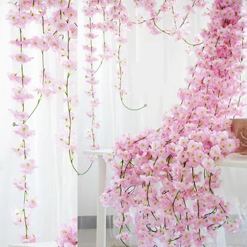 2.3 m Çiçek Çelenk yapay çiçek Dize Yaprakları İle İpek Sakura Kiraz Çiçeği Ivy Vine Ev Bahçe Düğün Kemer Dekor