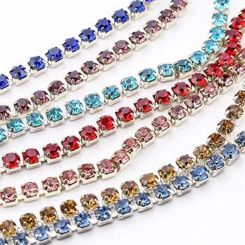2 Yards / lot Birçok Renkli Cam suni elmas zincir 2 / 3mm DIY Craft İçin Artesanato Dikiş Elbise Aksesuarları DIY trim