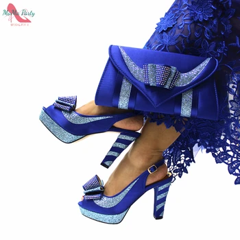 2022 Bahar Yeni Gelenler Arkası Açık İskarpin Sandalet Platformu Kraliyet Mavi Renk Yüksek Kaliteli Afrika Kadın Ayakkabı ve çanta seti