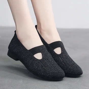 2022 Yaz kadın ayakkabısı Örgü Hafif Nefes Kayma rahat ayakkabılar Düz Renk Çok Yönlü Düşük Yardım düz ayakkabı Zapatos De Mujer