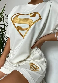 2022 Yaz Moda Yeni Spor ve Eğlence Elastik Şort Kazak Takım Elbise Kadın Giyim kadın Baskılı İki parçalı Üstleri T-shirt