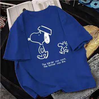 2022 Yaz Snoopy Karikatür Pamuk Yuvarlak Boyun Gevşek Artı Boyutu T-Shirt S-5Xl Kawaii Anime Çift Kısa Kollu Doğum Günü Hediyeleri için