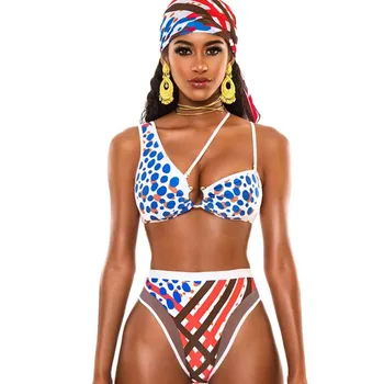 2022 Yeni Seksi Bikini Kadınlar Yüksek Bel Totem Baskı Tek Parça Mayo Mayo Kadın Plaj Bikini Seti Mayo Banadores