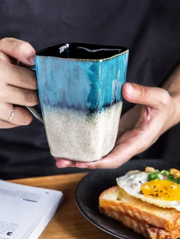 420ML Kupa İskandinav INS yaratıcı kişilik trend seramik su bardağı ev kahve çay kapaklı bardak kaşık çift bardak