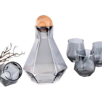 5 Adet Elmas Şekli Kristal cam su ısıtıcısı fincan seti Temizle Soğuk su sürahisi Suyu İçecek Sürahi Kahve Çay potu Ev Drinkware