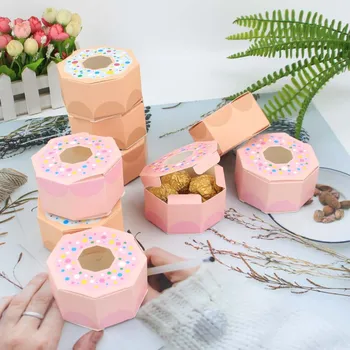 50 adet Donuts Altıgen Çikolata Şeker Hediye Kutusu DIY Tatlı Tema Parti Düğün Doğum Günü Çocuklar Bebek Duş İyilik Ambalaj Malzemeleri