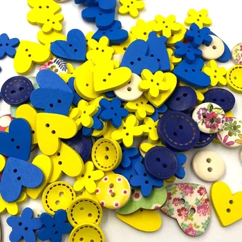 50 adet Sarı Mavi Renk Karışımı Şekiller Ahşap Düğme Dikiş El Sanatları 2 Delik Ahşap Düğmeler Giysi Scrapbooking Dekor WB485