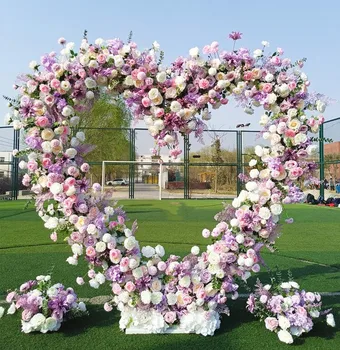 6.5 FT Kalp Şeklinde Çiçek Sıra Çiçek Düzenleme Düğün Arka Plan Kemer Seti Parti Sahne Sahne Dekor Çiçek Standı