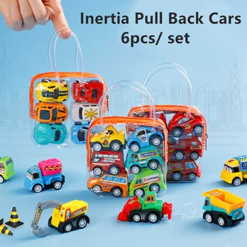 6 Adet Çocuklar Mini Araba Modeli Geri Çekin oyuncak arabalar iş makinesi itfaiye kamyonu Atalet Arabalar erkek çocuk oyuncakları Diecasts Oyuncak Çocuklar için Hediye