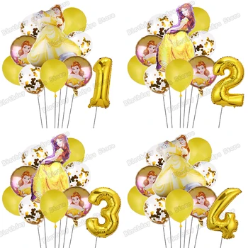7 Adet Disney Prenses Güzellik ve beast Folyo Balon Numarası Lateks Balonlar bebek 1 2 3st Doğum Günü Partisi Dekoru Çocuk Oyuncak Globos