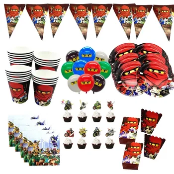 82 adet / grup Ninja Tema Parti Dekorasyon Sofra kağıt bardaklar Tabaklar Şapkalar Bebek Duş Afiş Çocuklar Doğum Günü Partisi Malzemeleri