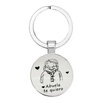 Abuela Te Quiero Anahtarlık Llavero Yüksek Kaliteli Yuvarlak Alaşım Disk Anahtarlık Takı Büyükanne İçin En İyi Hediye