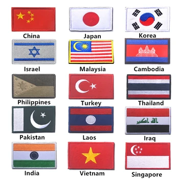 AHYONNIEX 1 ADET Nakış Asya Çin Vietnam Singapur Tayland Bayrağı Yama Giysi Dikmek Kol Bandı Sırt Çantası Sticker DIY Aplike