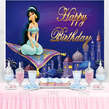 Aladdin Yasemin Disney Prenses Müslüman Yapı Düğün Kale Zemin Kızlar Doğum Günü Partisi Bebek Duş Afiş Fotoğraf