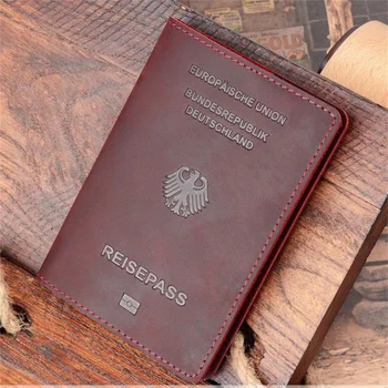 Almanya Hakiki Deri Pasaport Kapağı Katı Pasaport Tutucu İş Unisex Dayanıklı Çılgın At seyahat cüzdanı Durumda Sıcak