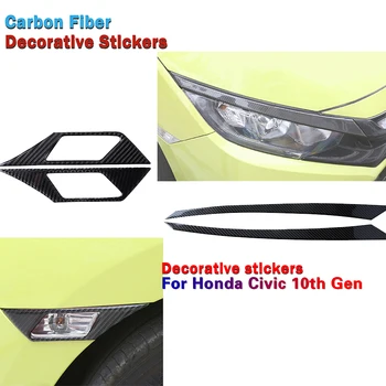 Araba Far Göz Kaş Paneli Trim Gerçek Karbon Fiber Sticker Fit HONDA CİVİC İçin G10 10th 2015-2019 dekoratif Şerit