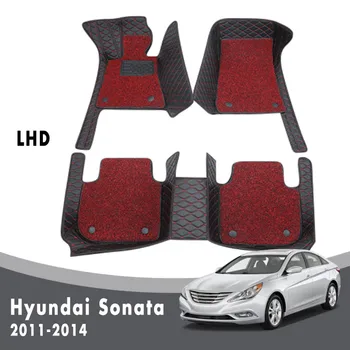 Araba Paspaslar Halı Hyundai Sonata YF İçin 2014 2013 2012 2011 Lüks Çift Katmanlı Tel Döngü Deri Oto İç Özel Kilim