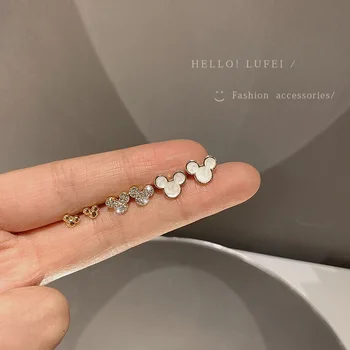 Ayı Saplama Küpe 6 Adet Setleri Estetik Lüks Sevimli Anime Fare Kristalleri Mini Küpe Modern Takı Kadınlar İçin 2022 Yeni hediye