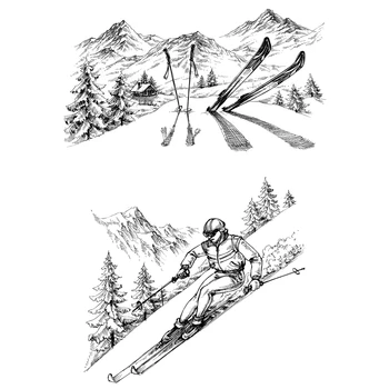 AZSG Kar Dağ / Kayak İçin Temizle Pullar DIY Scrapbooking Dekoratif Kart Yapımı El Sanatları Eğlenceli Dekorasyon Malzemeleri