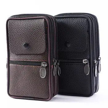 Açık Moda Dikey PU Deri Erkek Bel paketi Taşınabilir Zip bozuk para cüzdanı Telefonu çantası