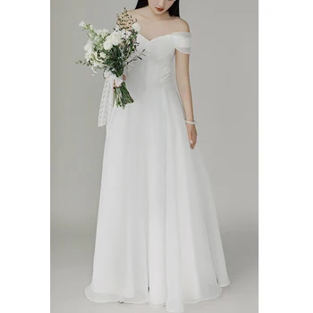 Basit düğün elbisesi 2022 Yeni Kapalı Omuz A-line Kat uzunlukta Robe De Mariee Tatlı Zarif Abiye Özel Boyut