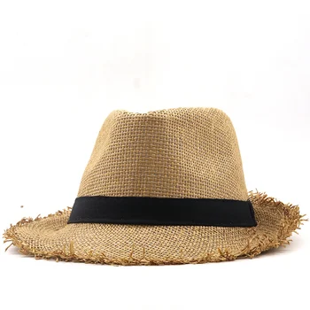Basit plaj şapkası Erkekler Yaz Panama Kap Rahat Fötr Fedora Şapka Erkek Hasır Şapka UV Koruma Geniş Ağızlı Fötr Şapka