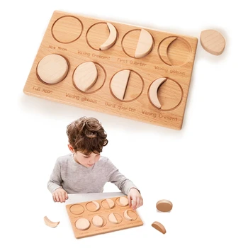 Bebek Montessori Ahşap Oyuncaklar Bulmaca Oyuncaklar Çocuklar için Ay Fazı Tanıma Kurulu Eğitim Öğrenme Doğal tahta Oyunu