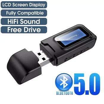 Bluetooth 5.0 verici alıcı lcd ekran 3.5 MM AUX Jack RCA Kablosuz Ses Adaptörü USB Dongle TV Araç Kiti PC Kulaklık