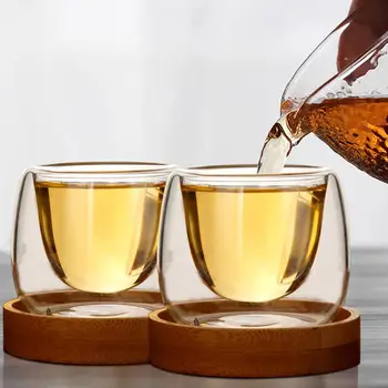 Bodum Tasarım çift katlı fincan Çay Fincanı Bambu tepsi seti Anti-sıcak Tasse Cafe Kokulu Çay Kahve Fincanları Copos Tazas Bardak Xicara Takla