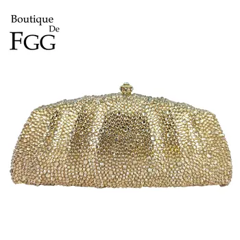 Butik De FGG Zarif Kadın Altın Kristal el çantası Resmi Parti Akşam Çanta Düğün Gelin Taklidi Çantalar Çanta