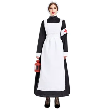 Cadılar bayramı parti giysileri Oyunu Cosplay Yetişkin Avrupa 18th Yüzyıl Manastır Rahibe Gece Bekçi hemşire üniforması Yuvarlak Boyun Elbise