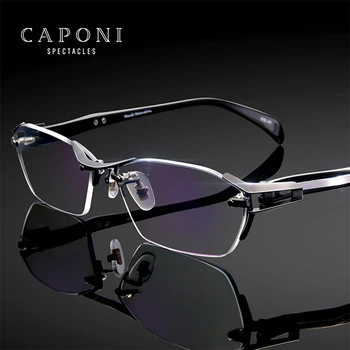 CAPONI Titanyum Gözlük Çerçevesi Erkekler Çerçevesiz Kare İş Optik Gözlük Şeffaf Bilgisayar Reçete Gözlük Erkekler İçin J1141
